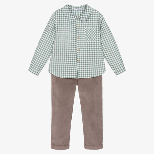 Babidu-Boys Green & Brown Check Trousers Set | Childrensalon Outlet