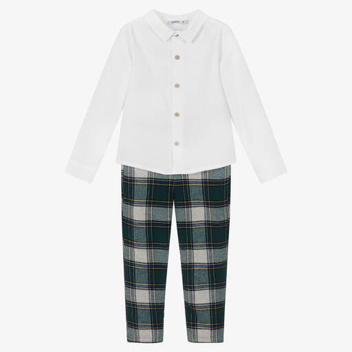 Babidu-Boys Green Checked Trouser Set | Childrensalon Outlet