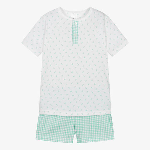 Babidu-Boys Green Cotton Check Short Pyjamas | Childrensalon Outlet