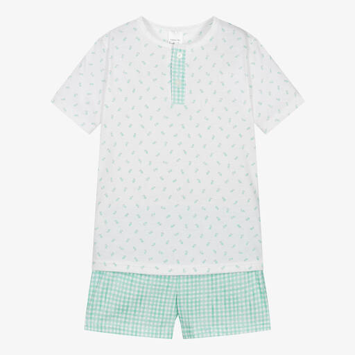 Babidu-Короткая зеленая пижама из хлопка в клетку | Childrensalon Outlet
