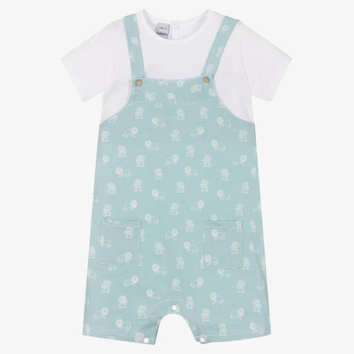 Babidu-Boys Green Cotton Dungaree Shorts Set | Childrensalon Outlet