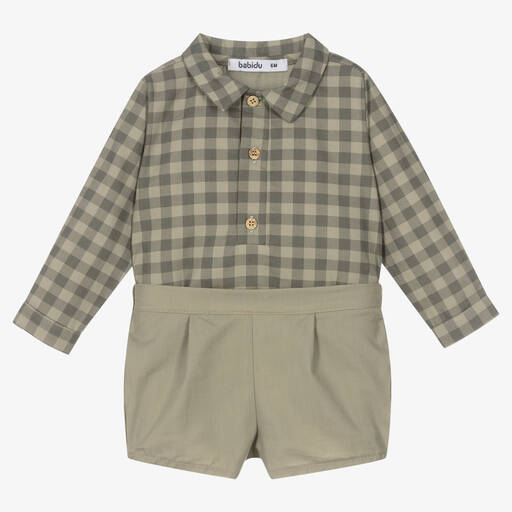 Babidu-Boys Green Cotton Shorts Set | Childrensalon Outlet