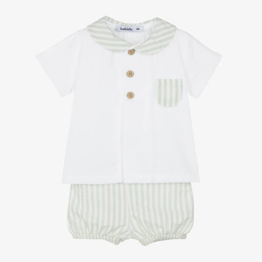 Babidu-Топ и шорты из хлопка в зеленую полоску для мальчиков | Childrensalon Outlet