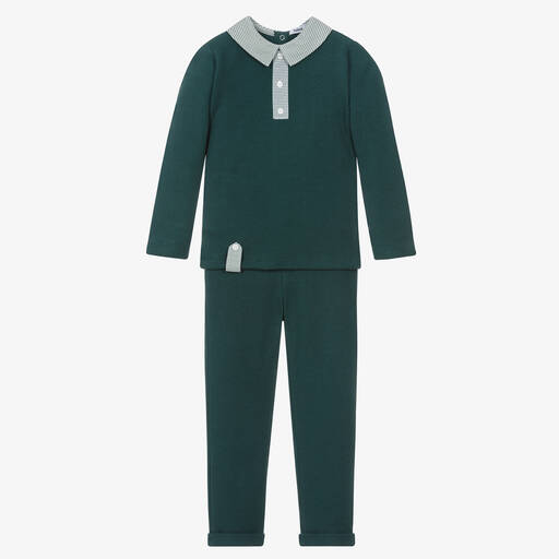 Babidu-Boys Green Knitted Trouser Set | Childrensalon Outlet