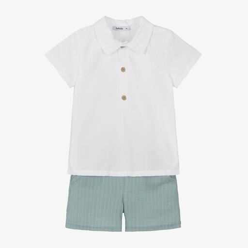 Babidu-Белая футболка и зеленые шорты из хлопка для мальчиков | Childrensalon Outlet