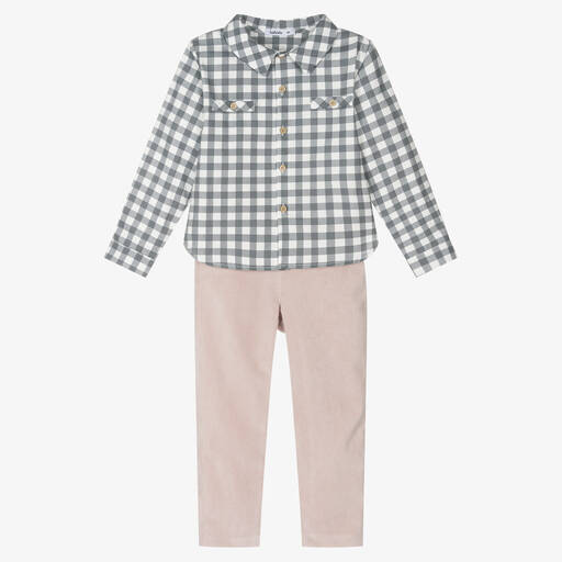 Babidu-Boys Grey Check Cotton Trouser Set | Childrensalon Outlet