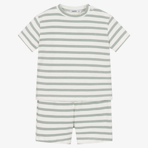 Babidu-Boys Grey Striped Cotton Shorts Set | Childrensalon Outlet