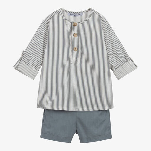 Babidu-Boys Grey Striped Shorts Set | Childrensalon Outlet
