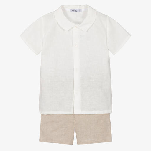 Babidu-Boys Ivory & Beige Cotton Shorts Set | Childrensalon Outlet