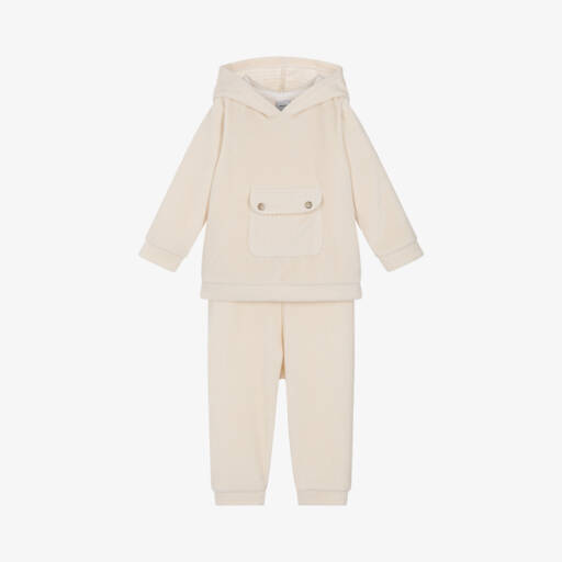 Babidu-Boys Ivory Velour Hoodie Set | Childrensalon Outlet