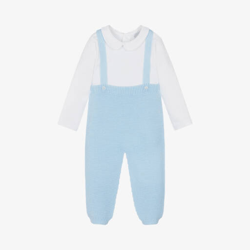 Babidu-Boys Light Blue Knit Dungaree Set | Childrensalon Outlet