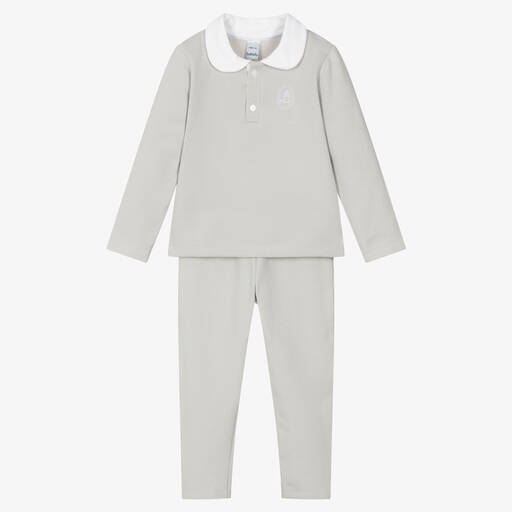 Babidu-Boys Light Grey Cotton Trouser Set | Childrensalon Outlet