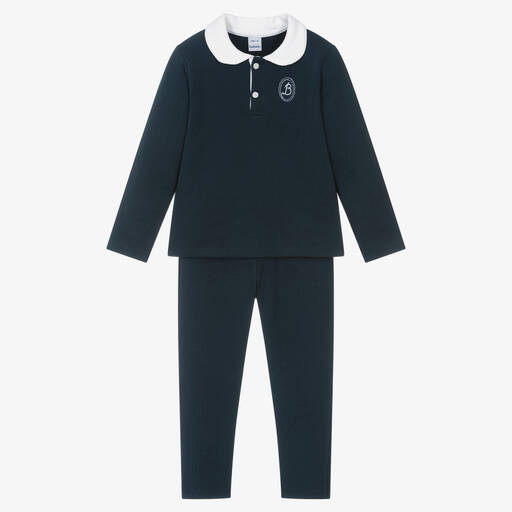Babidu-Boys Navy Blue Cotton Trouser Set | Childrensalon Outlet