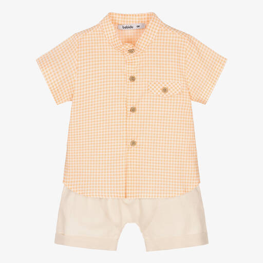 Babidu-Оранжевая рубашка и бежевые шорты из хлопка | Childrensalon Outlet