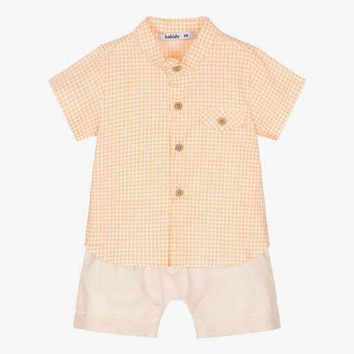 Babidu-Ensemble short coton orange beige | Childrensalon Outlet