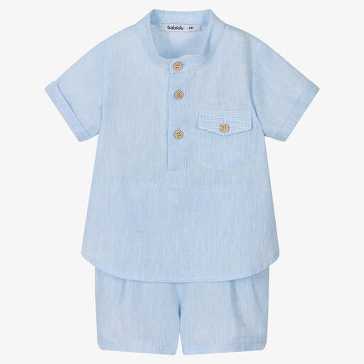 Babidu-Boys Pale Blue Cotton Shorts Set | Childrensalon Outlet