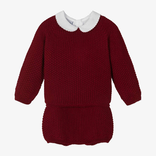 Babidu-Boys Red Knitted Cotton Shorts Set | Childrensalon Outlet