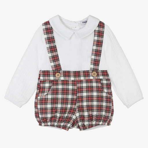 Babidu-Boys Red Tartan Cotton Shorts Set | Childrensalon Outlet