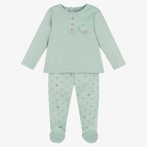 Babidu-Boys Sage Green Cotton 2 Piece Babygrow | Childrensalon Outlet