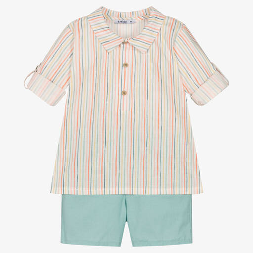 Babidu-Boys Striped Cotton Shorts Set | Childrensalon Outlet