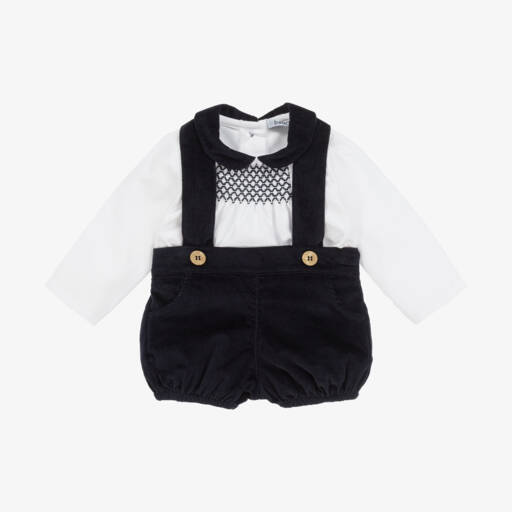 Babidu-Boys Velvet Blue Dungaree Set | Childrensalon Outlet