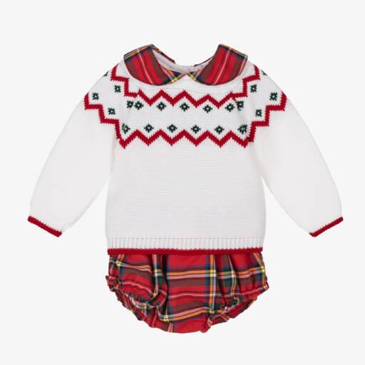 Babidu-Boys White and Tartan Set | Childrensalon Outlet