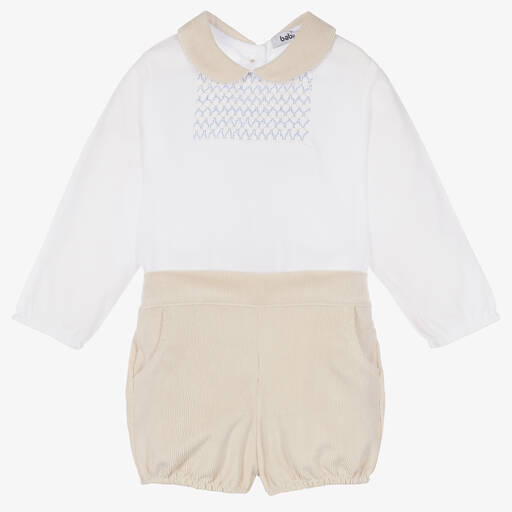 Babidu-Белый топ и бежевые шорты для мальчиков | Childrensalon Outlet