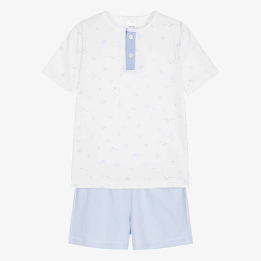 Babidu-Boys White & Blue Cotton Pyjamas | Childrensalon Outlet