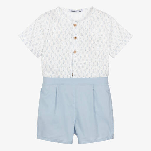 Babidu-Boys White & Blue Shorts Set | Childrensalon Outlet