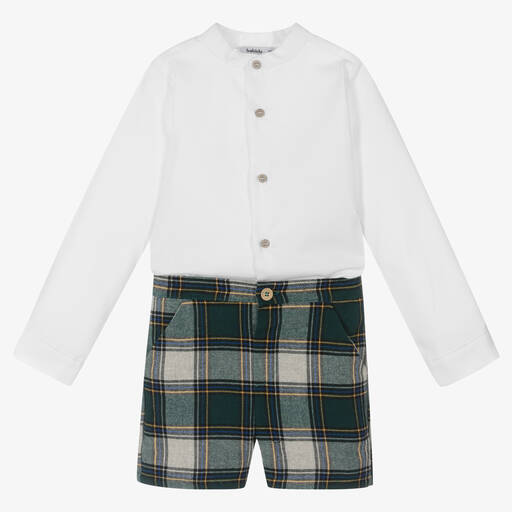 Babidu-Boys White & Green Shorts Set | Childrensalon Outlet