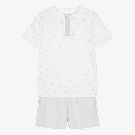 Babidu-Boys White & Grey Cotton Pyjamas | Childrensalon Outlet