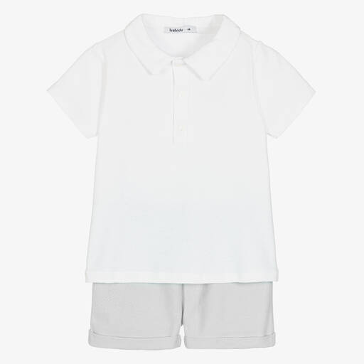 Babidu-Boys White & Grey Cotton Shorts Set | Childrensalon Outlet