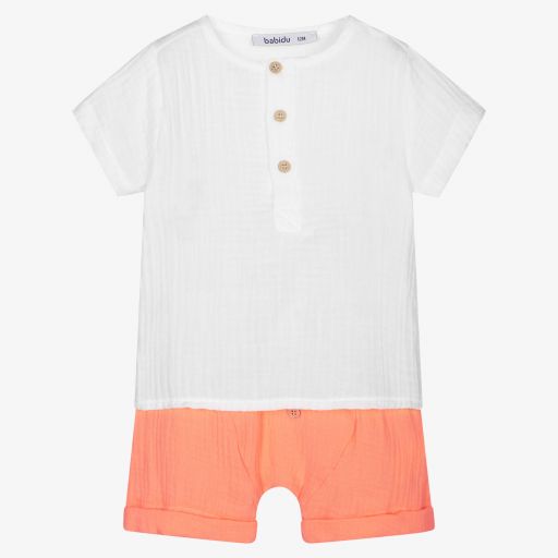 Babidu-Boys White & Orange Shorts Set | Childrensalon Outlet