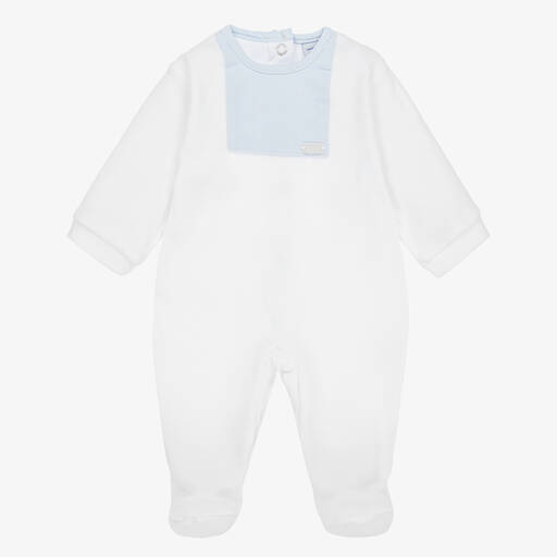 Babidu-Boys White Velour Babygrow | Childrensalon Outlet