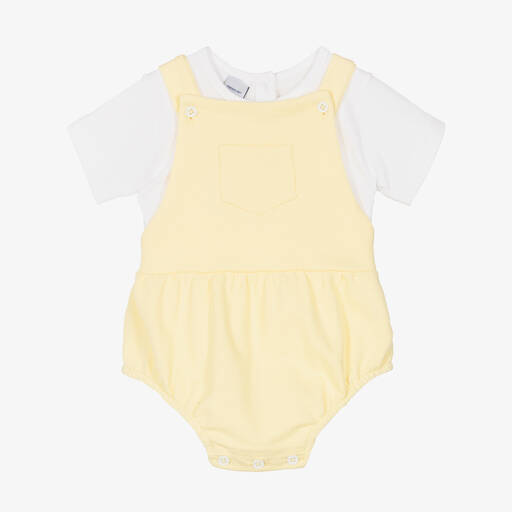 Babidu-Boys White & Yellow Cotton Dungarees Set | Childrensalon Outlet