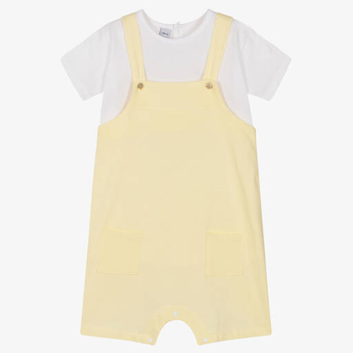 Babidu-Boys Yellow Cotton Dungaree Shorts Set | Childrensalon Outlet