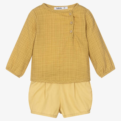 Babidu-Boys Yellow Cotton Shorts Set | Childrensalon Outlet