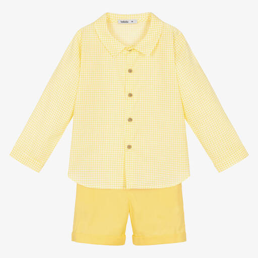 Babidu-Boys Yellow Gingham Cotton Shorts Set | Childrensalon Outlet