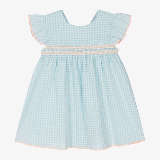 Babidu-Girls Aqua Green Shirred Seersucker Dress | Childrensalon Outlet