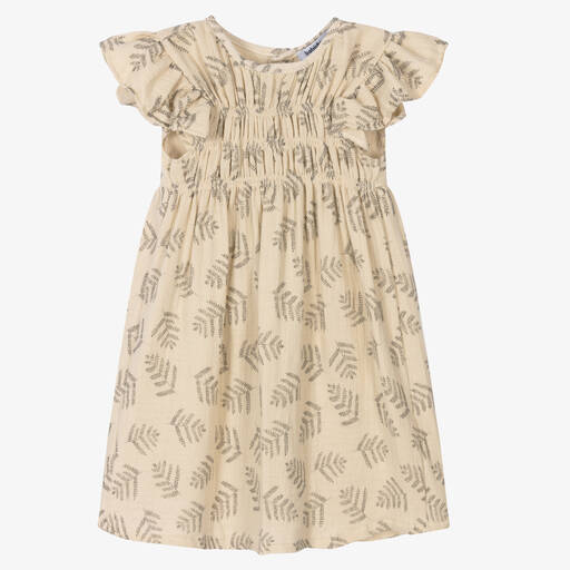 Babidu-Girls Beige Cotton Dress | Childrensalon Outlet