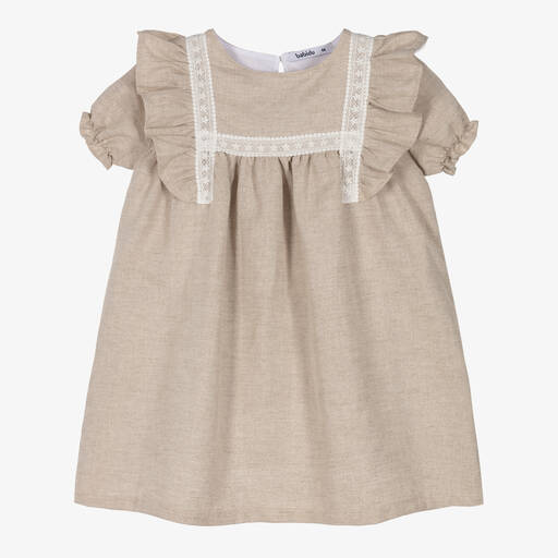 Babidu-Girls Beige Cotton Dress | Childrensalon Outlet