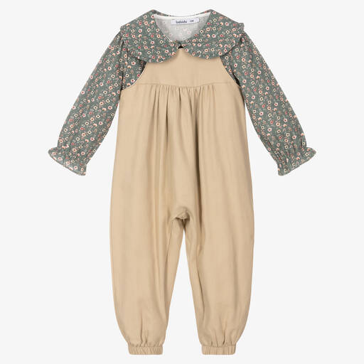 Babidu-Girls Beige Dungaree Set | Childrensalon Outlet