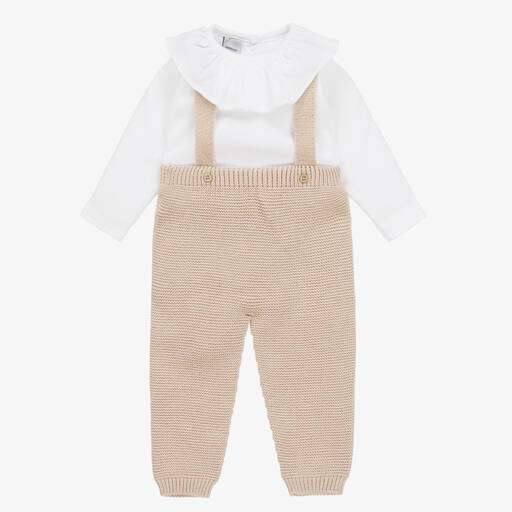 Babidu-Girls Beige Knitted Trouser Set | Childrensalon Outlet