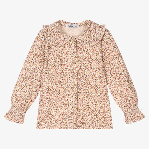 Babidu-Girls Beige & Pink Floral Cotton Blouse | Childrensalon Outlet