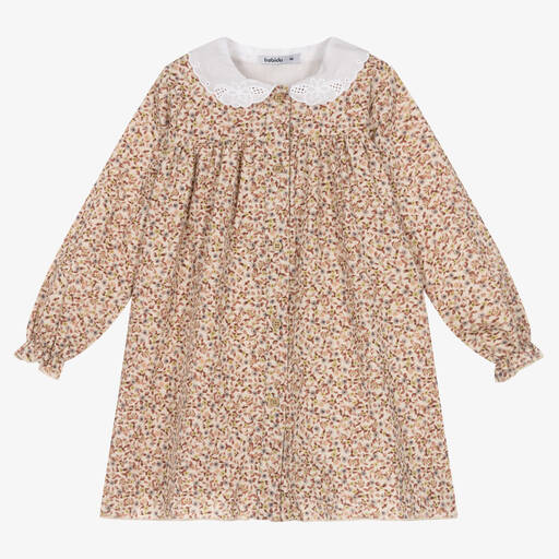 Babidu-Girls Beige & Pink Floral Dress | Childrensalon Outlet