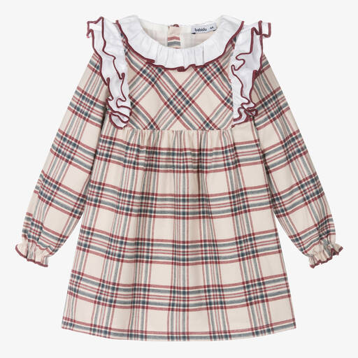 Babidu-Kariertes Kleid in Beige und Rot | Childrensalon Outlet