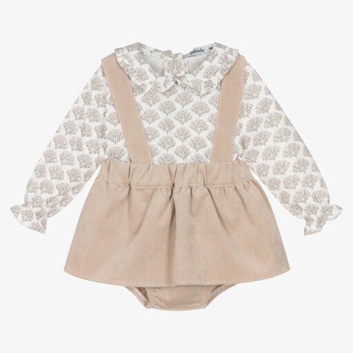 Babidu-Ensemble jupe beige et blanc arbres | Childrensalon Outlet