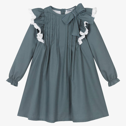 Babidu-Girls Blue Bow & Ruffle Dress | Childrensalon Outlet