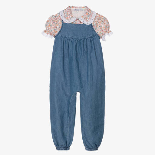 Babidu-Girls Blue Chambray Dungaree Set | Childrensalon Outlet