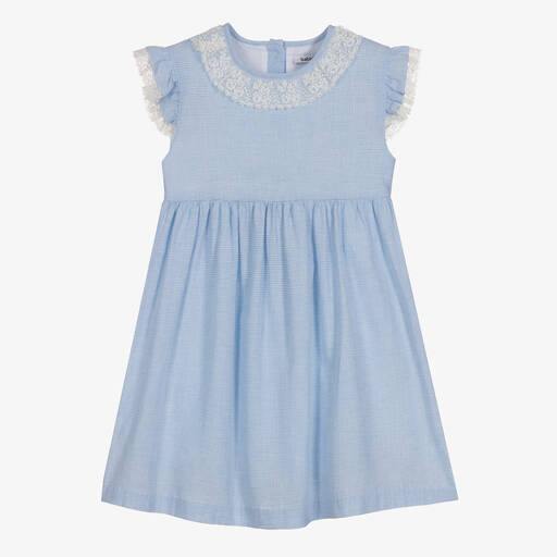 Babidu-Girls Blue Check Cotton Dress | Childrensalon Outlet